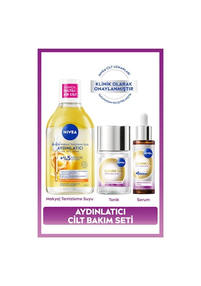 Aydınlatıcı Cilt Bakım Seti, Nemlendirici Serum, Tonik, Micellar Makyaj Temizleme Suyu, C Vitamini, Aloe Vera, Eşit Cilt Tonu