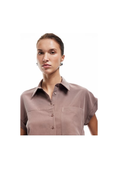 Koton Tek Cep Detaylı Kısa Kollu Modal Kumaş Crop Gömlek Kahverengi 5sak60198pw Kahve