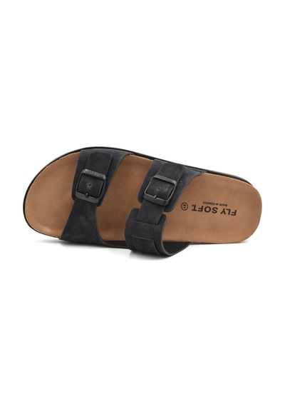 Fly Soft S923 Termo&poli Kaymaz Hafif Taban Çift Toka Erkek Terlik Siyah Siyah