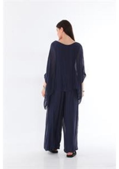 Bohem Stil İtalyan Yarasa Kollu İpek Bluz-9220 Lacivert