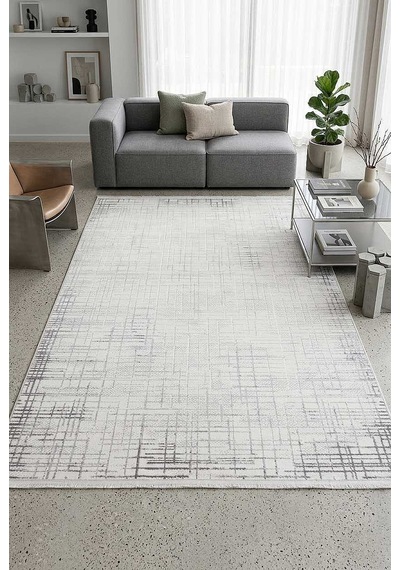 Geometrik Soyut Desenli Oskar Akrilik Makine Halısı Os04 Krem Gri-krem