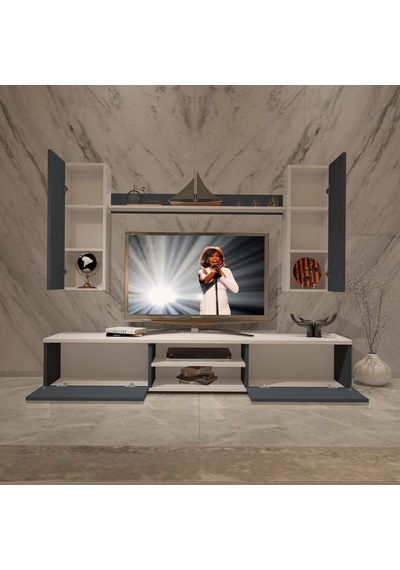 Decoraktiv Eko 5d Mdf Dvd Tv Ünitesi Tv Sehpası Beyaz - Antrasit