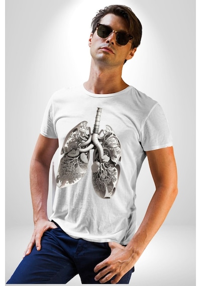 Porselen Akciğer Çiçekler Açmış Unisex Unisex Beyaz Organik Baskılı T-shirt Penye Yüksek Kalite Beyaz