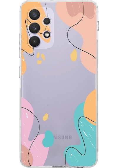 Samsung Uyumlu Galaxy A32 Kamera Korumalı Kapak Karışık Renkler Tasarımlı Şeffaf Kılıf Şeffaf