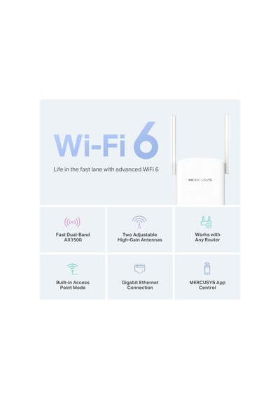 Mercusys Me60x, Ax1500 Çift Bantlı Wi-fi 6 Menzil Genişletici, 1 Gigabit Bağlantı Noktası Ve 2 Haric Sku: Smg8690010063366