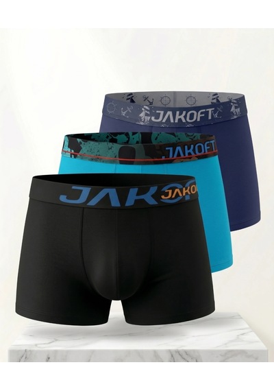 Jakoft Classic Pamuklu Erkek Boxer 3'lü Paket Siyah - Mavi - Lacivert
