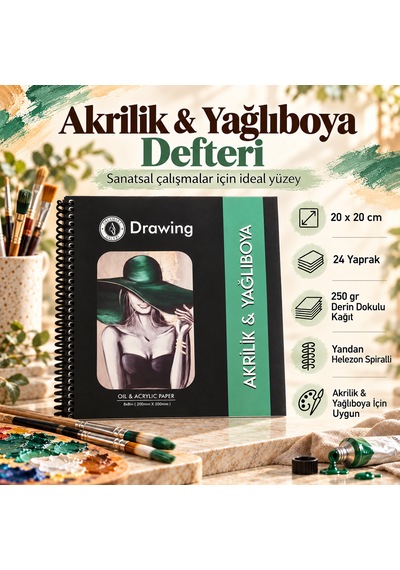 Akrilik Boya Ve Yağlı Boya Sketchbook 20x20 Cm 250 Gr 24 Yaprak Dokulu