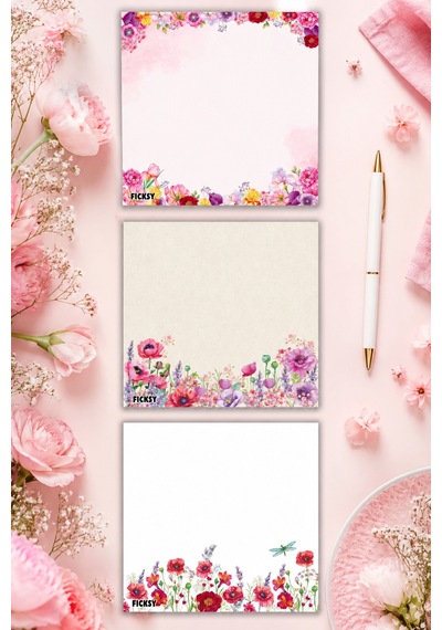 Çiçek Bloknot - 9 9 Cm Ebat- 50 Yaprak - Notepad - Memopad - Çizgisiz Not Kağıdı- To Do List - 3562