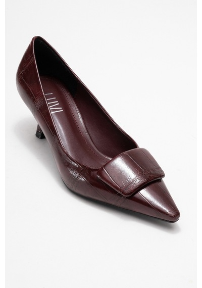 Luvishoes Luvi Shoes Marcıa Bordo Baskı Tokalı Kadın Topuklu Ayakkabı Bordo