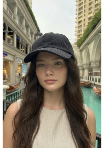 Mollycrush Kadın Mevsimlik Fitilli Kadife Siyah Şapka Günlük Ayarlanabilir Beyzbol Kep Siyah