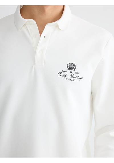 Lcwaıkıkı Classic Beyaz Polo Yaka Baskılı Erkek Sweatshirt