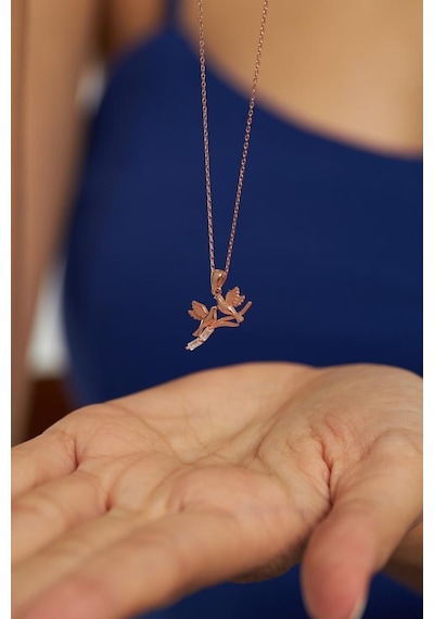 Roza Silver Zirkon Baget Taşlı Rose Kuş Yuvası Gümüş Kolye