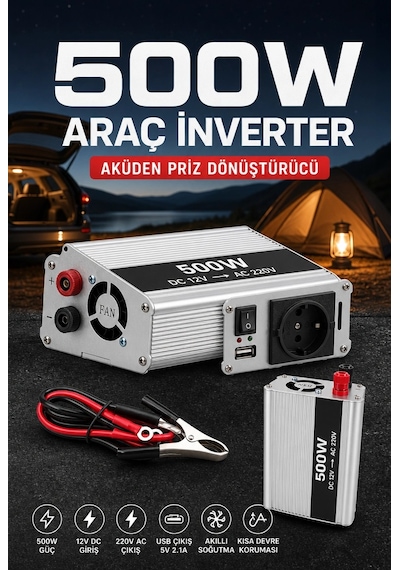 Bay 500w 12v Akü İnverteri 220v Ac Çıkışlı Usb Portlu Fanlı Güç Dönüştürücü Araç Karavan Kullanımı Na