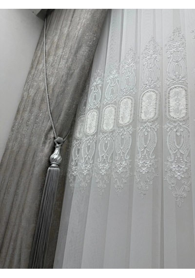 Nivemeshome 2533-2 İris Gümüş 1/3 Pileli Tül Perde Apm Gümüş