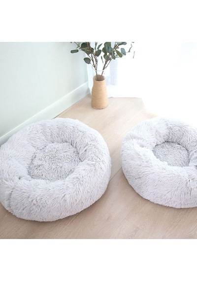 Tr Kedi Yatakları İç Mekan Yuvarlak Donut Evcil Hayvan Yatağı Kaymaz Tabanlı Peluş Sakinleştirici Kedi Yataklar