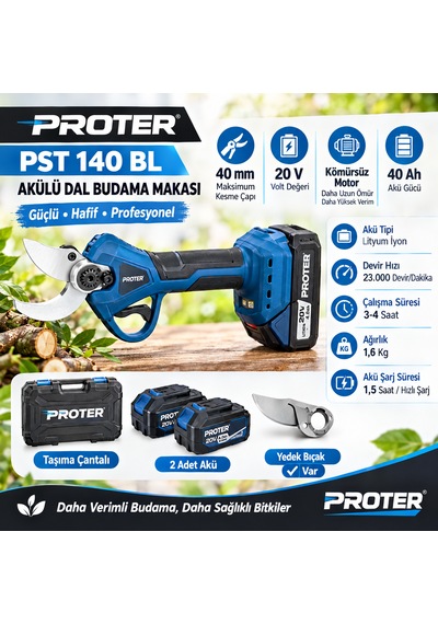 Proter Pst 140 Bl Akülü Dal Budama Makası 35mm 20v 40ah