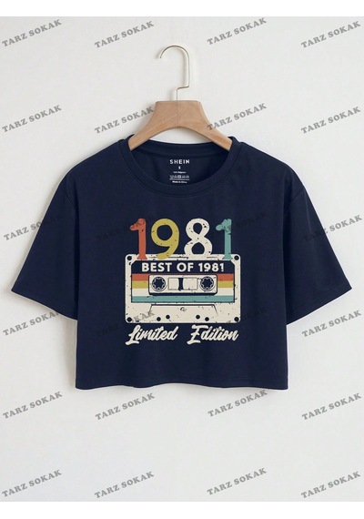 Flood Of Style Crop Ckod-232913 Ses Kaset Ve Mektup Grafik Kırpma Lacivert