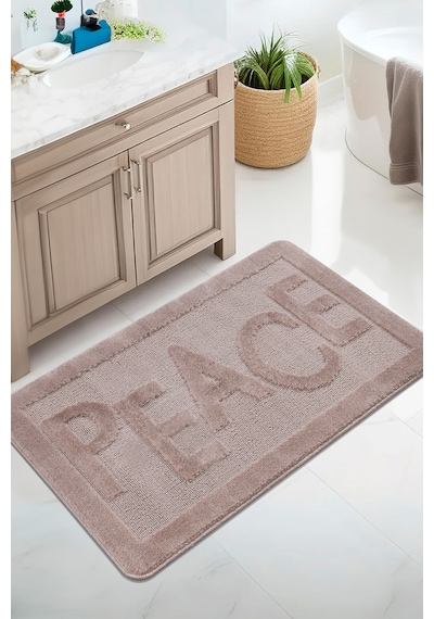 Doğal Kaymaz Taban Banyo Paspas Uzun Ömürlü Yumuşak Dokulu Su Emici Yıkanabilir Peace 60x100 Vizon