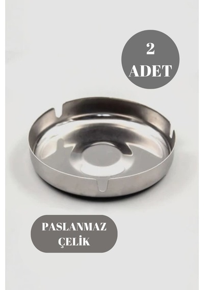 Rotanev 2 Adet Paslanmaz Çelik Parlak İnce Açık Yuvarlak Model Küllük Dekoratif Kül Tablası 10 CM Küllük