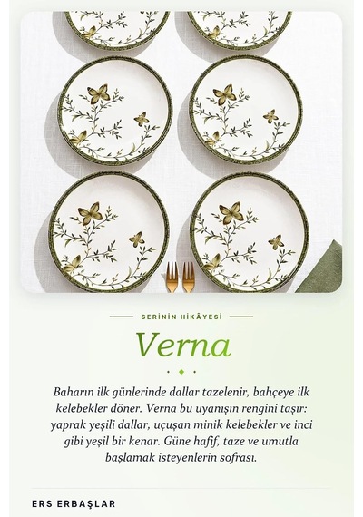 Verna Yeşil 6'lı Pasta Tabağı Seti 20 Cm