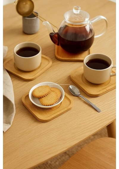 6 Lı Bambu Kare Çay Tabağı/çay Bardağı Tabağı 10 Cm Multi
