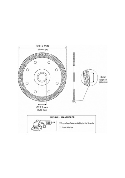 Bora 1 Adet 115 Mm X 22,2 Mm Elmas Testere Diski Granit Mermer Beton Kesim Disk