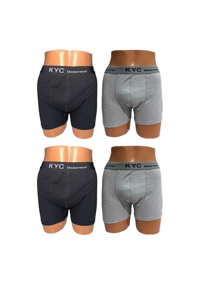 Kyc Shopping 4 Adet Siyah-gri Karışık Renk Pamuklu Likralı Penye Esnek Kumaş Boxer Siyah - Gri