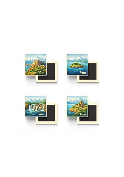 Van - 4'lü Memleket Seti - Baskılı Buzdolap Magneti Kare - 9x9 Cm - 4 Adet