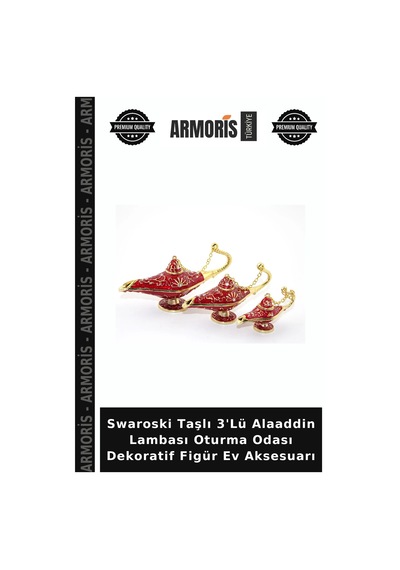 Swaroski Taşlı 3'lü Alaaddin Lambası Oturma Odası Dekoratif Figür Ev Aksesuarı