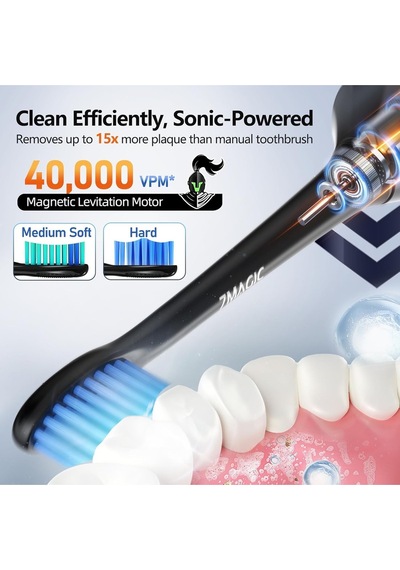 7magıc Knight Blue Sessiz Sonic Elektrikli Diş Fırçası 5 Modlu 40000 Vpm 90 Gün Şarjlı Gri