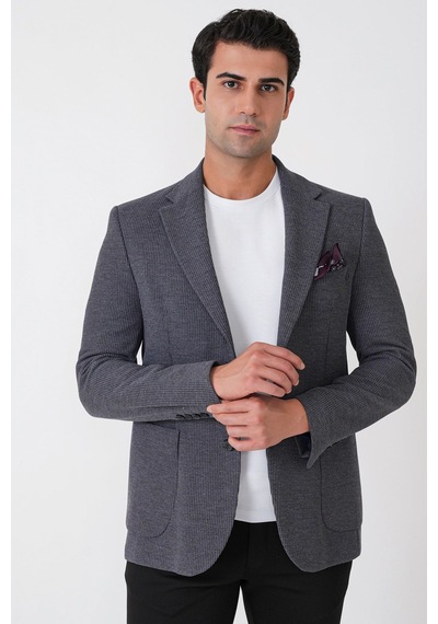 Slim Fit Torba Cepli Fitilli Dokuma Esnek Yünlü İndigo Ceket C 747 Indıgo