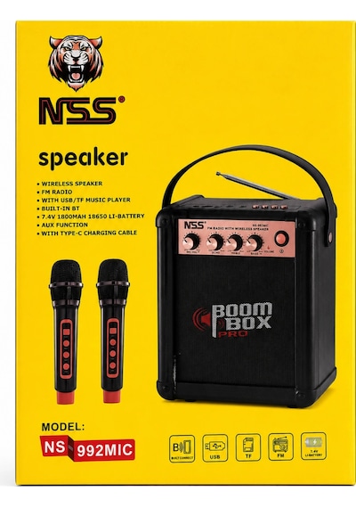 Nss Ns-992mıc Boombox Pro Kablosuz Karaoke Hoparlör Fm Radyo 2 Adet Mikrofon
