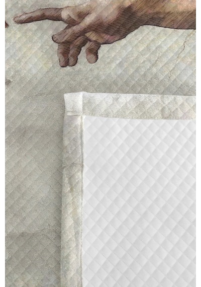 Sanatsal Dokunuş Genç Odası Tek Kişilik Pike Takımı - Adem'in Yaratılışı 160x220 Cm Yatak Örtüsü Naif Sepet Demi