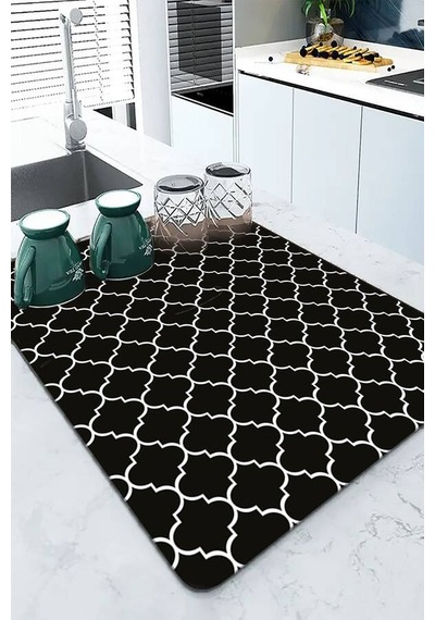 Siyah Fas Desen Microfiber Bulaşık Kurutma Matı Mm002n11