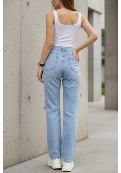 Woddi Bella Taş Salaş Dizi Yırtık Rahat Kesim Palazzo Jeans Kot Pantolon