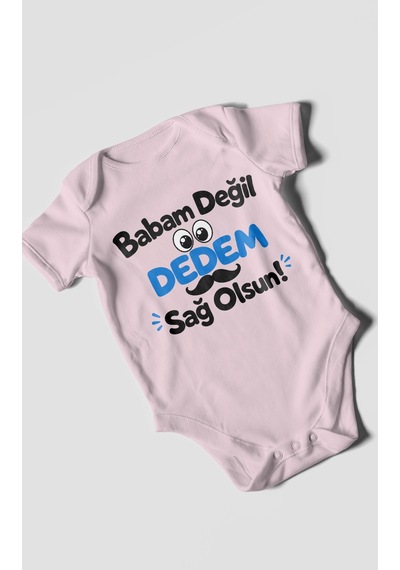 Morivokids Babam Değil, Dedem Sağolsun. Kısa Kollu Bebek Body %100 Pamuk Bebe Pembe