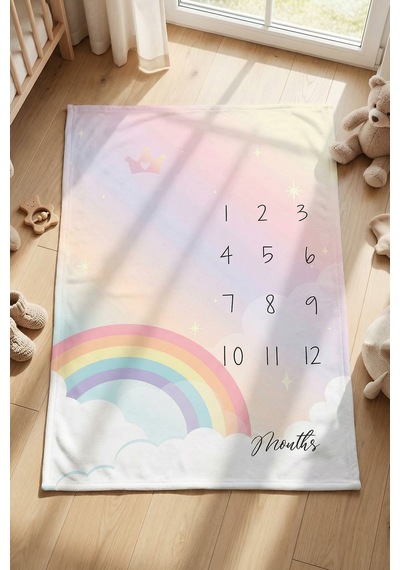 Bebek Anı Battaniyesi 100x150 Cm - Little Rainbow White