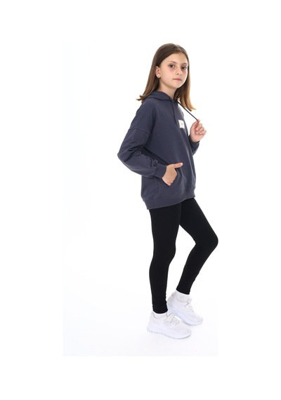 Toontoy Kids Toontoy Kız Çocuk 2'li Takım Baskılı Kapüşonlu Düşük Omuz Cepli Sweatshirt & Basic Düz Tayt Füme Toontoy Kids Toontoy Kız Çocuk 2'li Takım Baskılı Kapüşonlu Düşük Omuz Cepli Sweatshirt & Basic Düz Tayt Füme