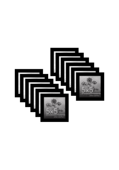 5x5 Picture Frame With Polished Plexiglass - Set Of 12 - Signature Collection - Picture Frames With Engineered Wood - Square Frame For Tabletop And Wall Display - Black