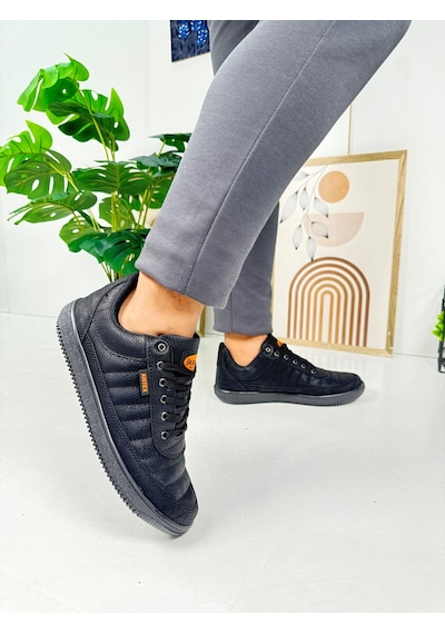 Günlük Erkek Sneaker Bağcıklı Dikişli Hafif Rahat Yürüyüş Spor Ayakkabı 013c Siyah