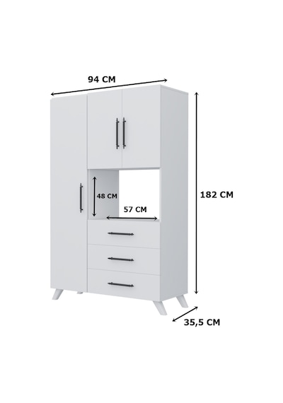 AE-2074 Aras Beyaz Çok Amaçlı Mutfak Dolabı&Banyo Dolabı,Kiler, 3 Kapaklı, 3 Çekmeceli, Fırın bölme Beyaz