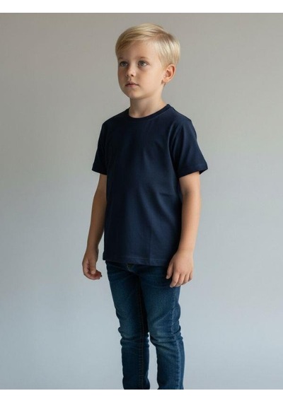 Zekids Çocuk Pamuklu Basic Yuvarlak Yaka T-shirt-16714 Lacivert