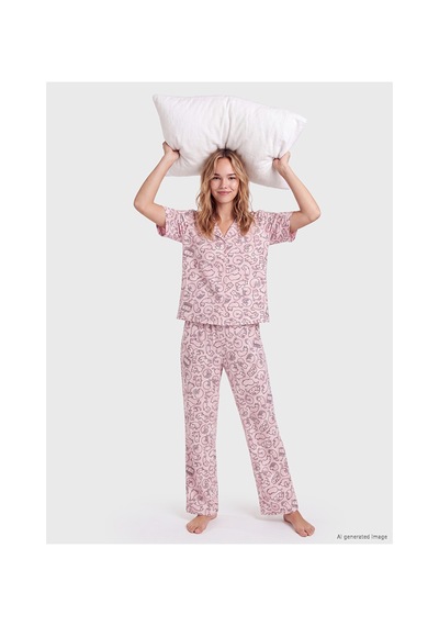 Lcw Dream Pembe Kedi Desenli Kadın Pijama Takım