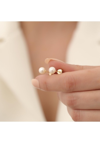 925 Ayar Gümüş Cream Tatlısu İncisi Çivi Küpe-7mm