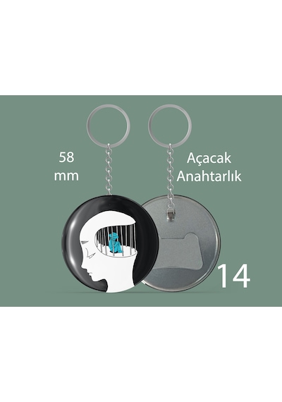 58 Mm Buton Açacaklı Anahtarlık Yuvarlak Baskılı Anahtarlık Zihin Kafesi Çok Renkli