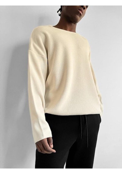 Elku Moda Erkek Oversize Triko Kazak Pamuklu Geniş Bisiklet Yaka Salaş Örgü Yeni Sezon Krem Elku Moda Erkek Oversize Triko Kazak Pamuklu Geniş Bisiklet Yaka Salaş Örgü Yeni Sezon Krem
