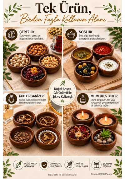 Bambu Çerezlik Oval 4'lü Set Koyukahve Koyu kahverengi