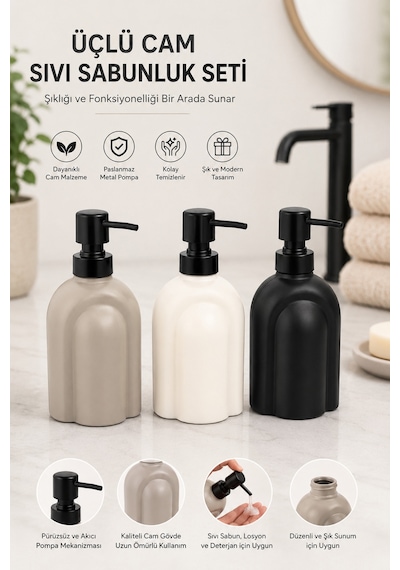 Buççin Online Mağaza 3 Adet Pinterest Model Sıvı Sabunluk Seti Mix Colour Cam Çok Renkli