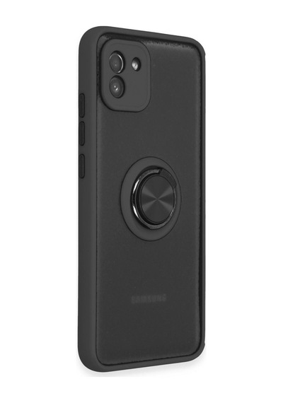 Samsung Samsung Uyumlu Galaxy A03 Kılıf Montreal Yüzüklü Silikon Kapak - Siyah