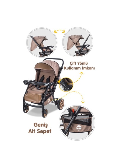 Baby Care Bebek Arabası - Bc-500 Combo Maxi Pro - Çift Yönlü Katlanır Bebek Arabası Kahve